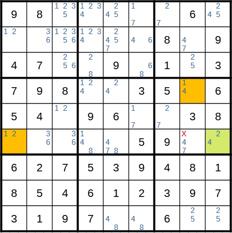 Sudoku Beispiel 1 Schritt 14 XY-Wing